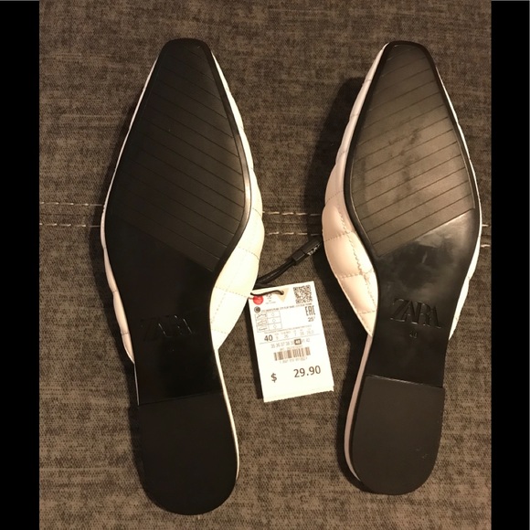 ZARA MULES WHITE QUILTED FLATS - Picture 5 of 5